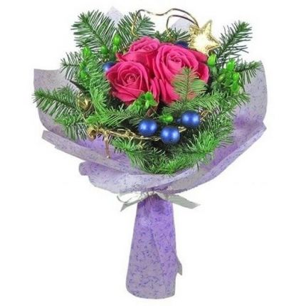 Новогодние букеты Новогодние композиции с розами с доставкой в Павлодаре